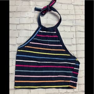 Navy blue, colorfully stripped tank top